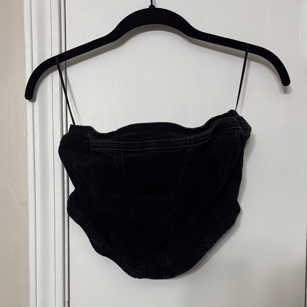 Black Denim Bustier Crop Top